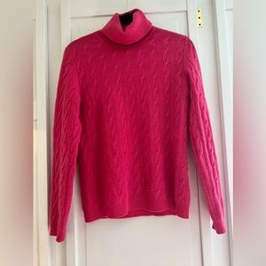 Deep pink vintage cashmere cable knit 2 ply turtleneck.  S